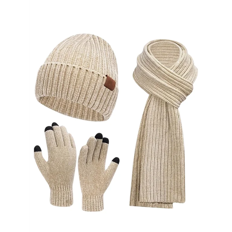 

VEHO-Adult Winter Women's And Men's Universal Knitted Hat, Scarf, And Gloves 3-Piece Set
