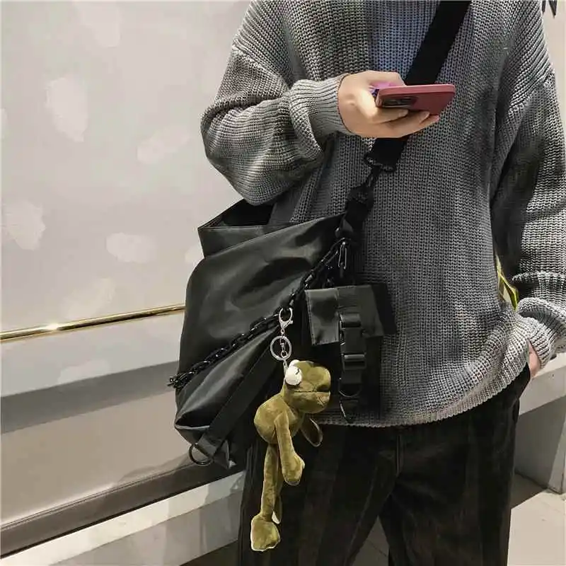 

Мужская функциональная сумка-кроссбоди для работы, уличная сумка через плечо с цепочкой, повседневная универсальная сумка для отдыха, с мягкой ручкой, молодежная модная сумка