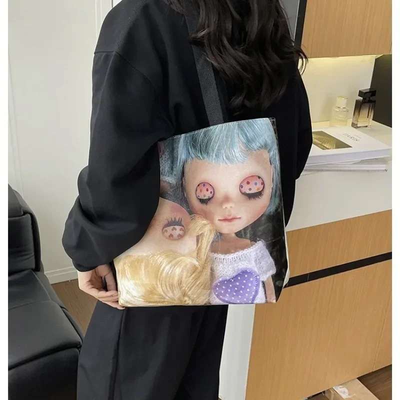 Fashion Cute Doll Print Bag Fashion Funny Shopping Large Capacity Tote Bag Foldable Eco-friendly Bag
