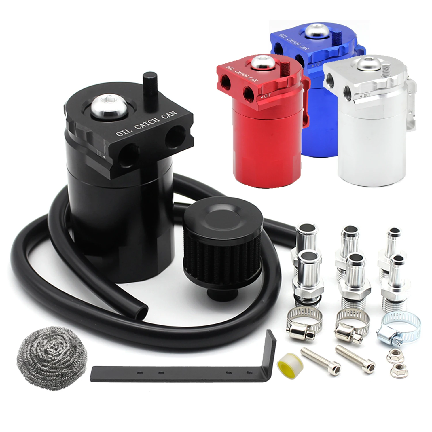 Universal Oil Catch Can Aluminum Baffled 300ML Reservoir For Car Air Oil Separator Catch Kit With Breather Fuel Tank