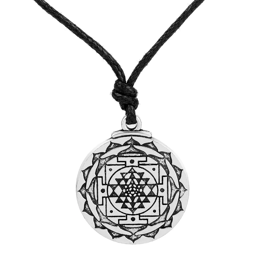 Sri Yantra Symbol Yoga Pendant Necklaces for Meditation Growth Healing Wealth Amulet Talisman Men Vintage Hindi Jewelry