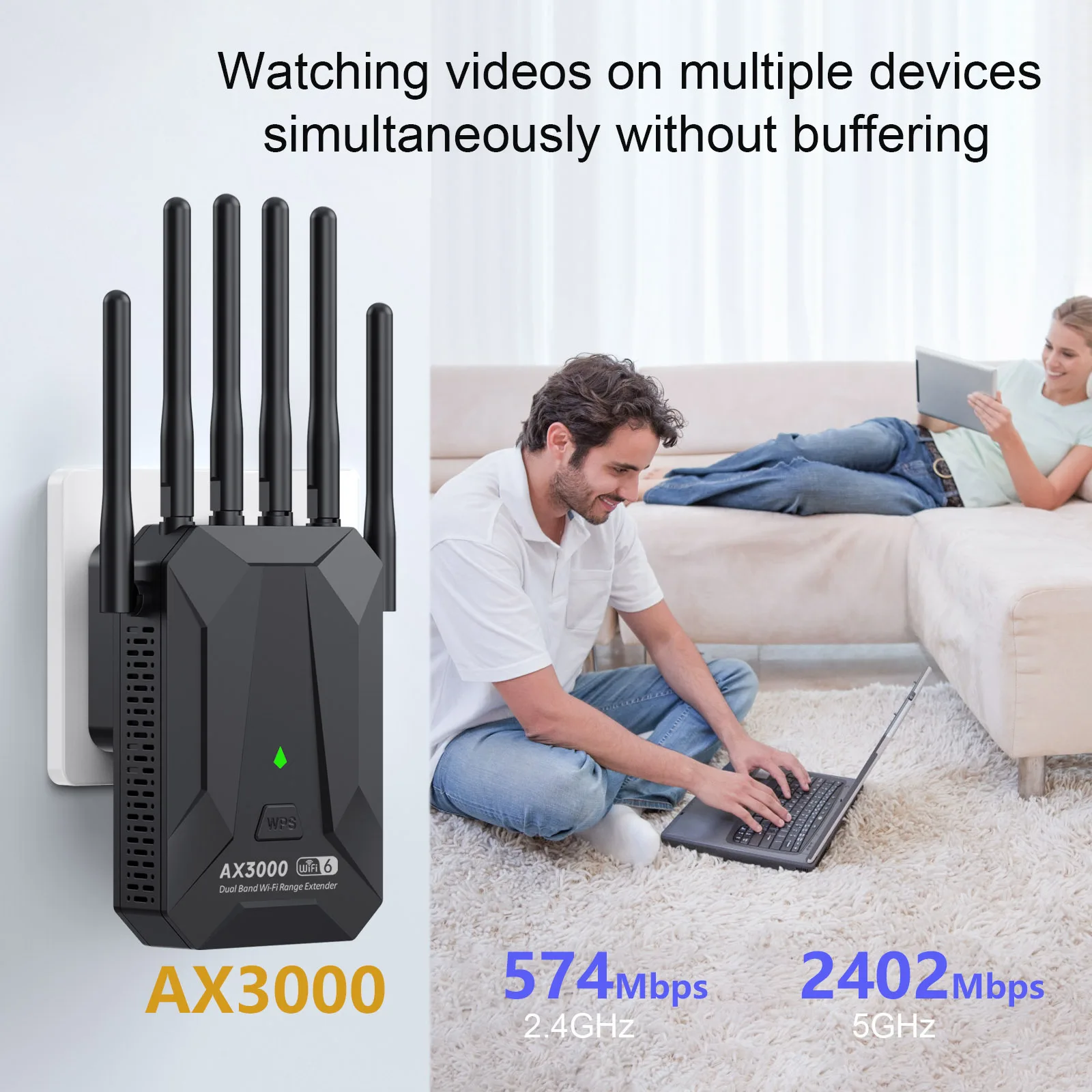 WiFi6 3000Mbps ワイヤレスリピーター デュアルバンド 2.4Ghz 5GHz WiFi エクステンダー Wi-Fi 6 アンプ長距離信号拡張ブースター