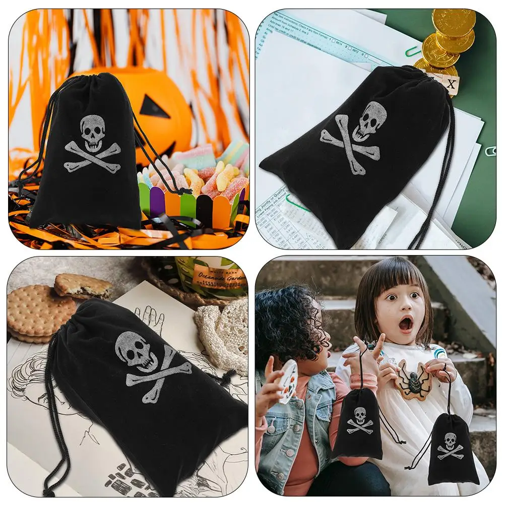 20 Pcs Pirate Skull Drawstring Bags Halloween Pouch Candy Gift Bag 15 5x11 5cm Storage Container Present Ideas