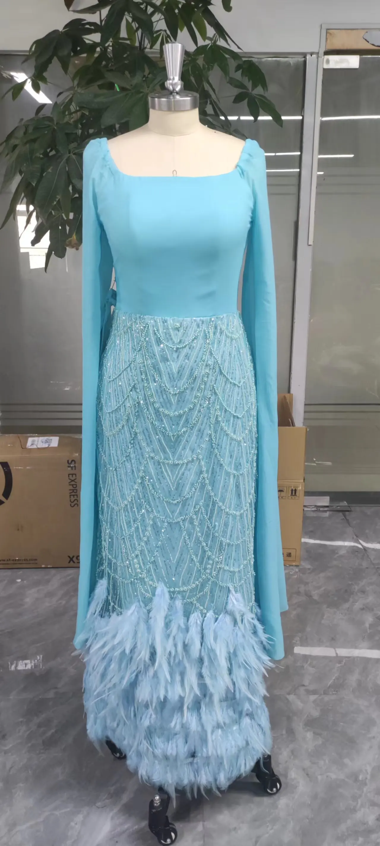 

Индивидуальные платья русалки с квадратным вырезом и бисером, перьями, шифоновые платья для выпускного вечера, платья до щиколотки для торжественных случаев