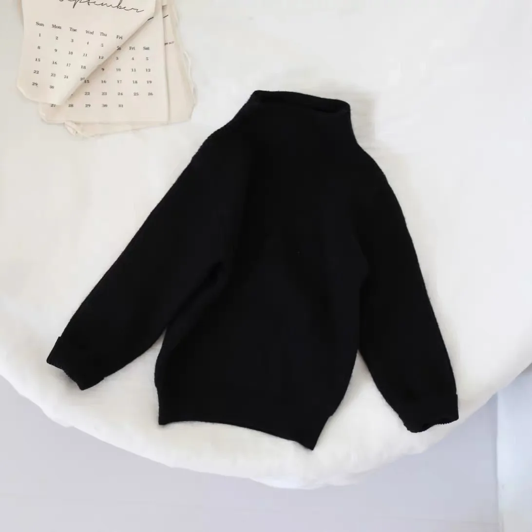 2023 neue Kinder Pullover 1-8T Einfarbig Rollkragen Jungen Stricken Pullover Herbst Winter Mädchen Baby Warme Basis tops Kinder Pullover – Detail 7