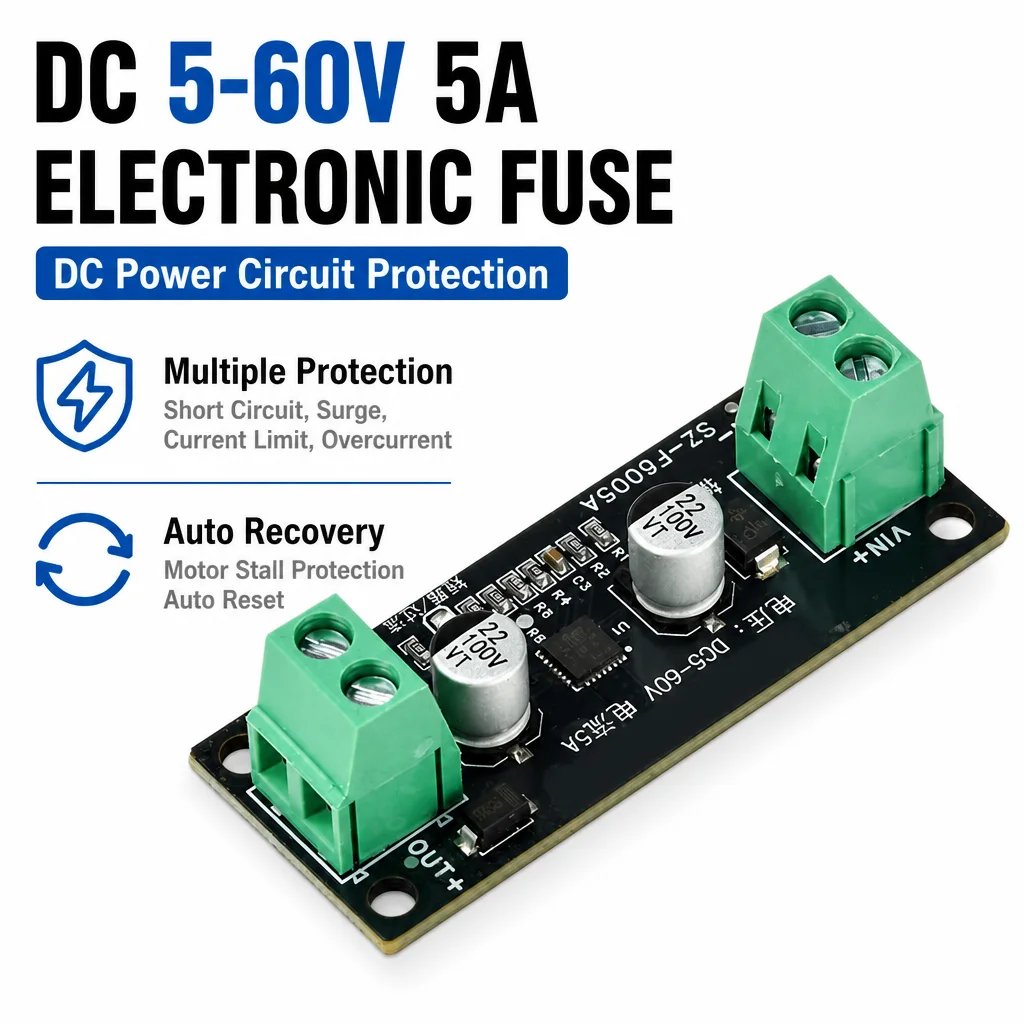 5-60V 5A Smart Electronic Fuse Module Short-circuit,Surge,Current-limiting,Overcurrent Protection Auto Recovery from Motor Stall