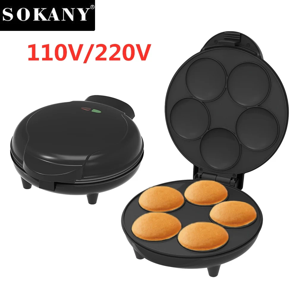 

5 Holes Mini Pancake Roti Maker Machine Electric 110V 220V 900W Cake Egg Baking Oven Bread Pot Kitchen Grill Toaster for Kid 도넛