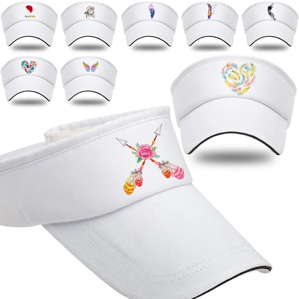 Women's Summer Protection Visors Caps Unisex Outdoor Sunscreen Hats Feather Print Baseball Tennis Cap Cotton Empty Top Hat New