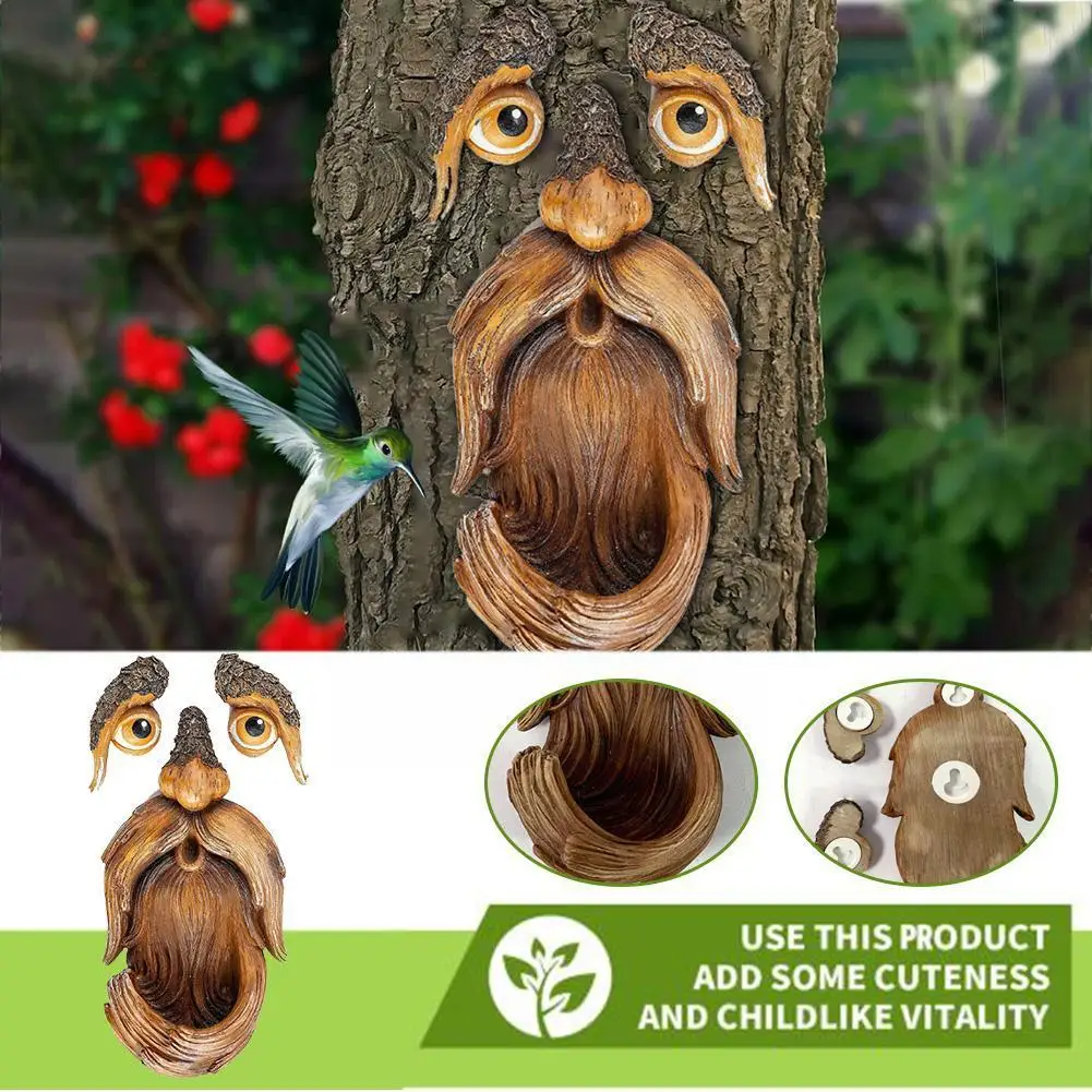 Funny Old Man Tree Face Hugger Garden Art Outdoor Tree Gnome Whimsical Old Tree Sculpture Amusing Garden Decoration Man Sta M5q7