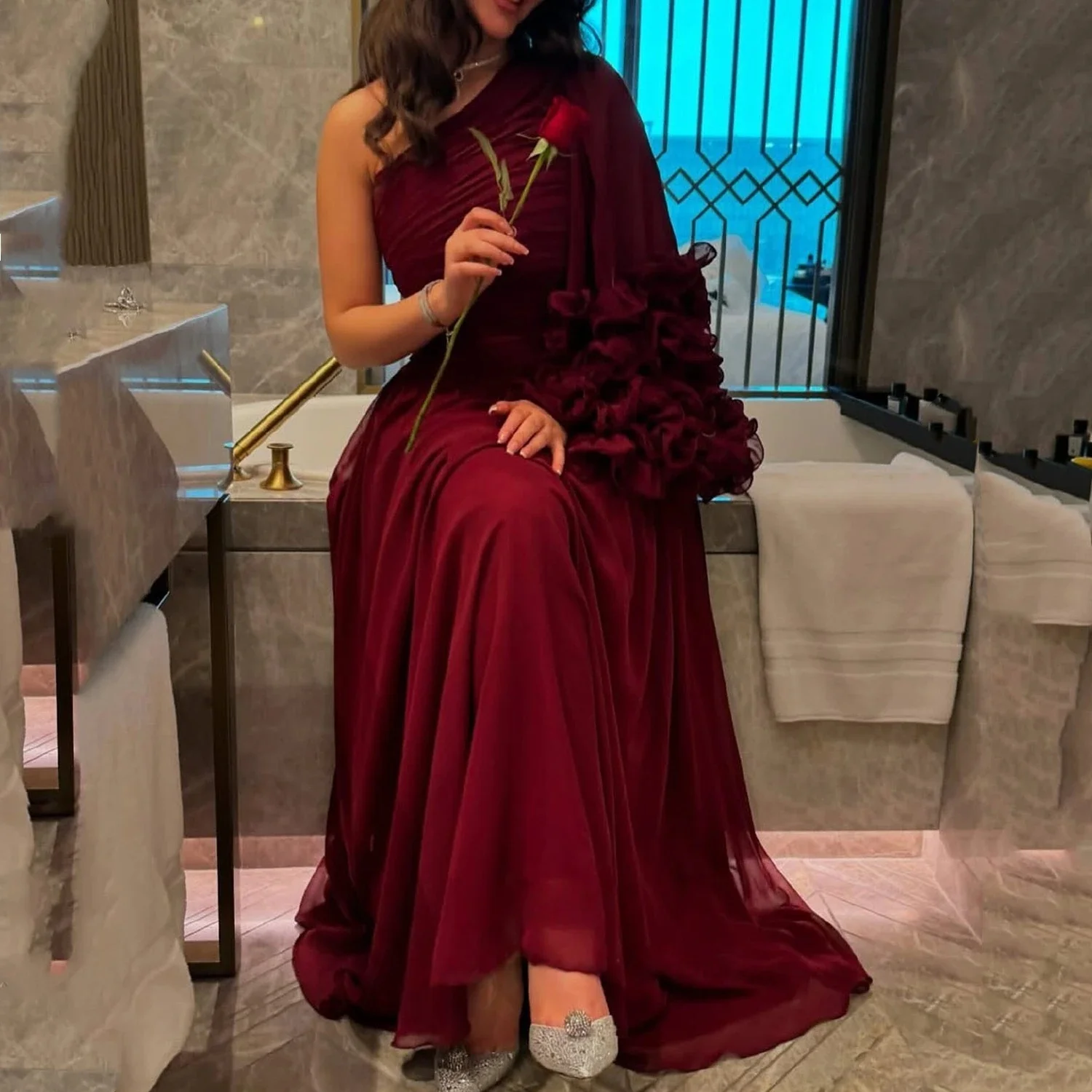 

Burgundy Long Bespoke Occasion Gown Evening Dresses Pastrol Unisex Jersey Retro Dubai Saudi Arabic Israel Prom Customized