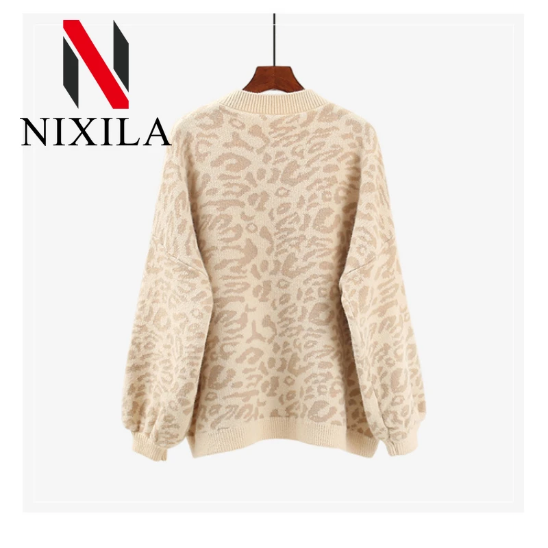 New in Knit Sweater Women Turtleneck Leopard Sweater Print Winter Thick Female Pullovers Casual Tops Oversized Sweater Pullover