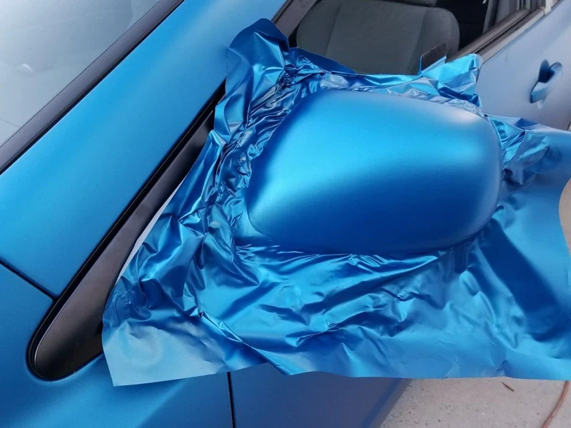 Satin Chrom Matt Metallic Blau Vinyl-Folienrolle mit Luftblasenfreisetzung DIY Klebefolie Auto-Wrapping-Aufkleber – Detail 1