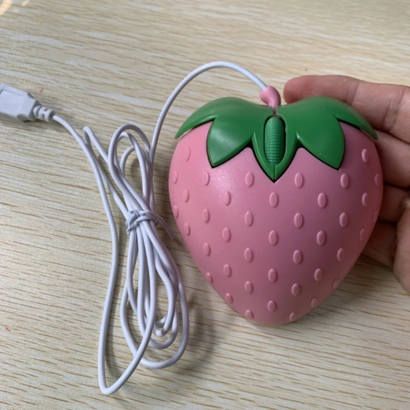 New USB Cord Mouse Pink Strawberry Small Optical PC Computer Game Mouse Girls Gift Mause For Office Laptop Desktop