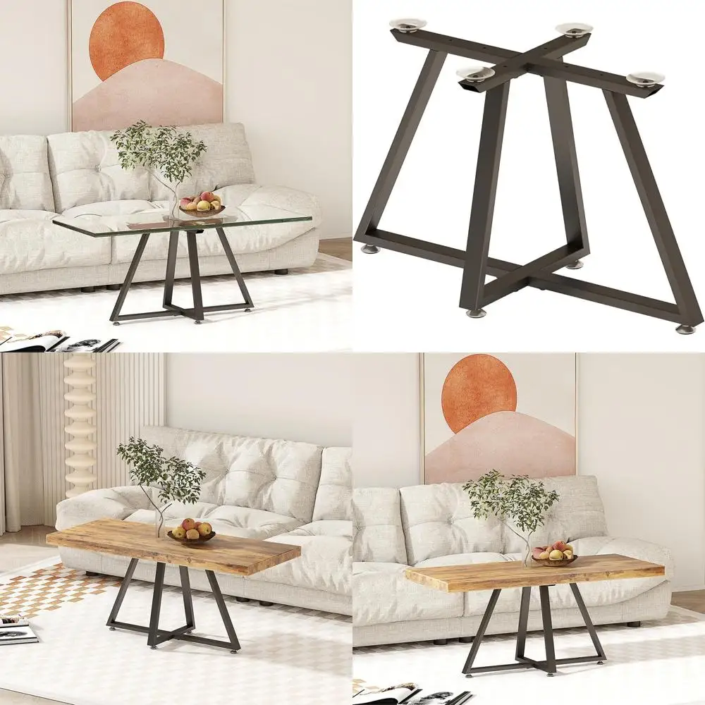 

Sturdy Dining Table Base, Metal Legs with Suction Cups, Strong Desk Support for Glass Tops, Wooden Bench Legs, Black 18 Trapezoi