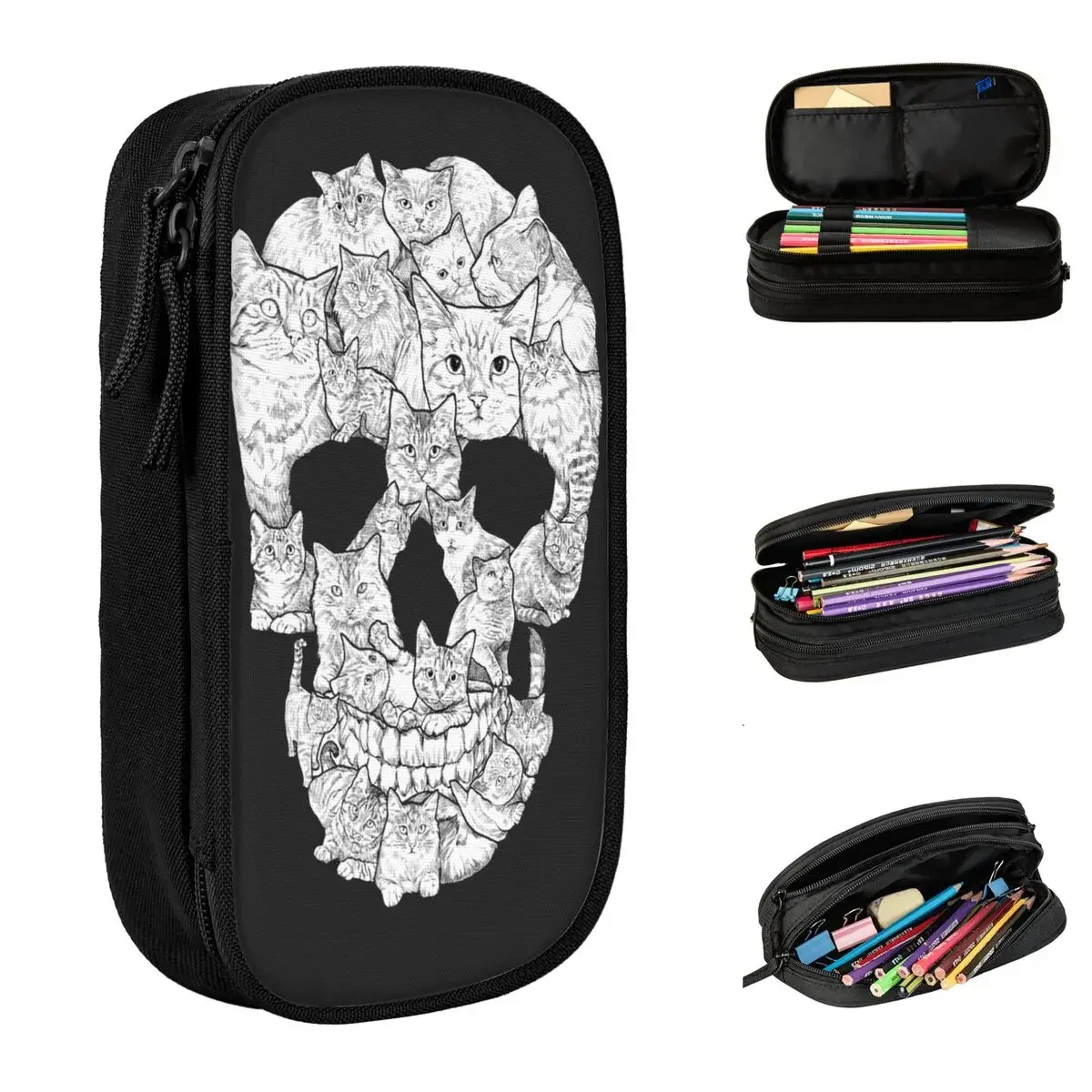 

Cute Cat Skull Horror Skull Pencil Cases Pencilcases Pen Holder for Student Big Capacity Bag Office Gifts Stationery