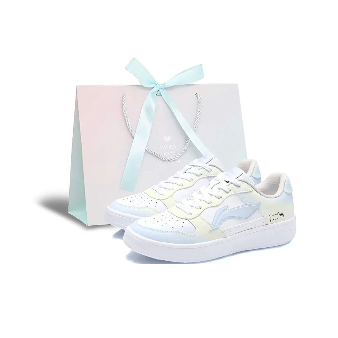 Li Ning Floating Boat Cushioning Breathable Low top Skateboard Shoes Women's Yellow Blue AGCS420-6(Team2249-