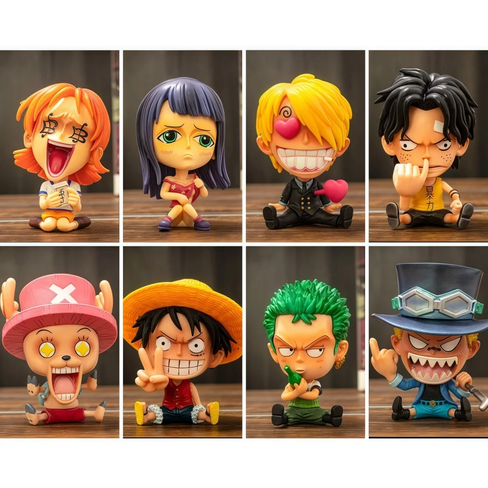 One Piece Testa Grande Seduta Posa Anime Figure Rufy Zoro Chopper Modelli da Collezione Desktop Decorazione Auto Ornamento per la Casa Ragazzo