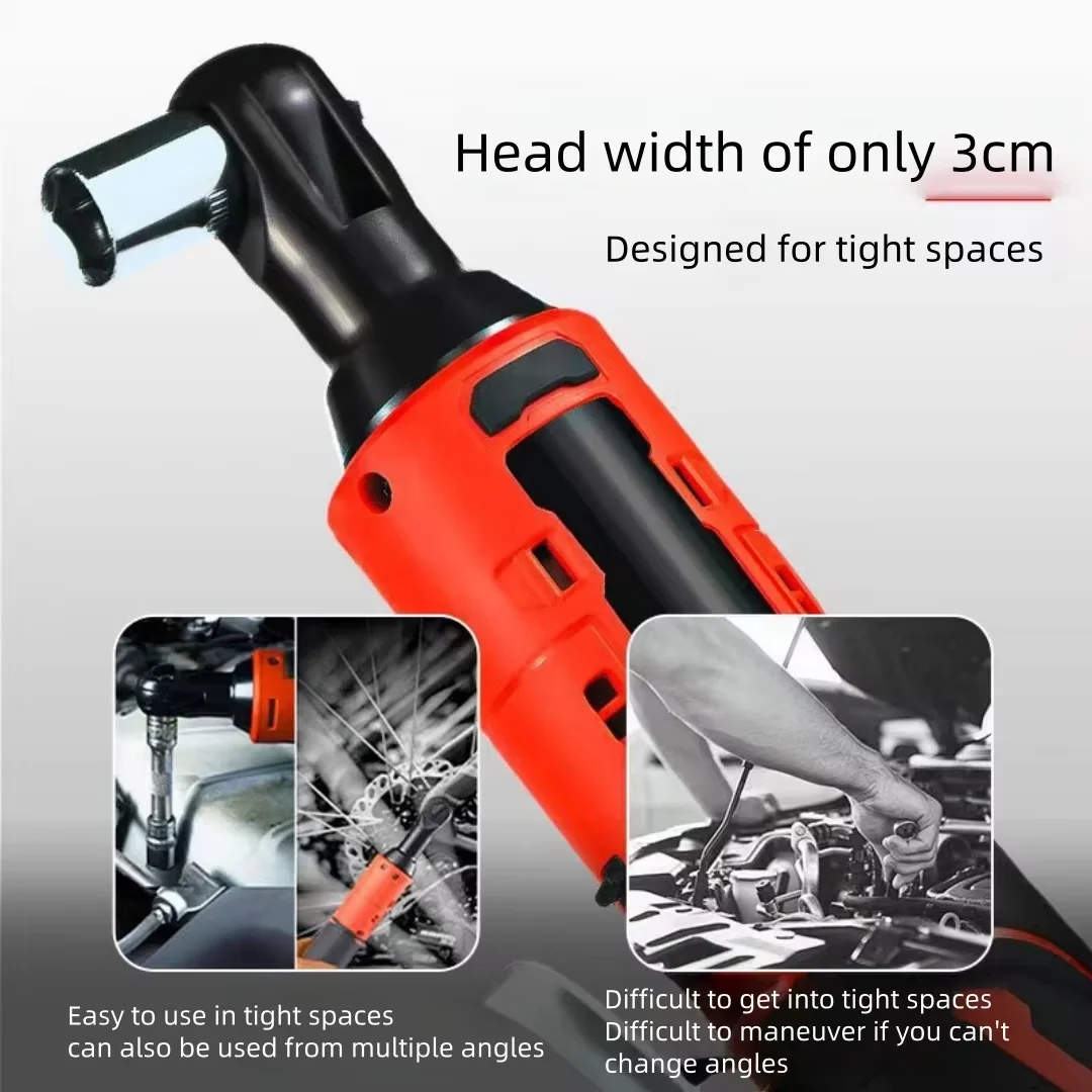 18V Electric Ratchet 15cm Long Cordless 90 Degree Right Angle Torque Lithium-Ion Extra Long Auto Ratchet Repair Tool Set