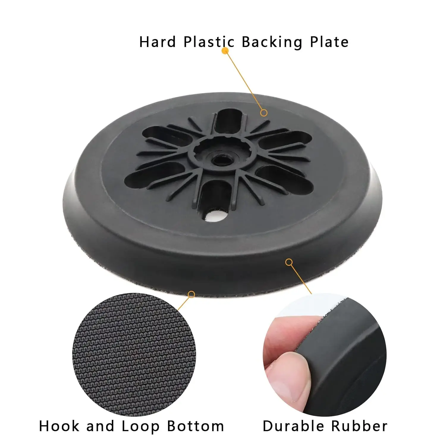 Sander Replacement Pad 6 Inch 6 Hole Hook and Loop Orbital Round Sander Backing Pad 150mm for 1250DEVS,3727DVS,3727DEVS,ROS65VC