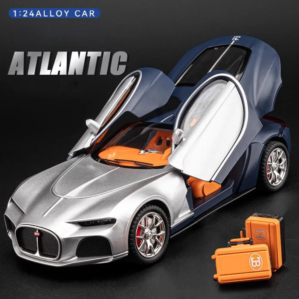 1:24 Atlantic La Voiture Noire Sports Car Model Toy Pull Back Music Light Doors Opened Supercar Models Boys Hobby Ornaments