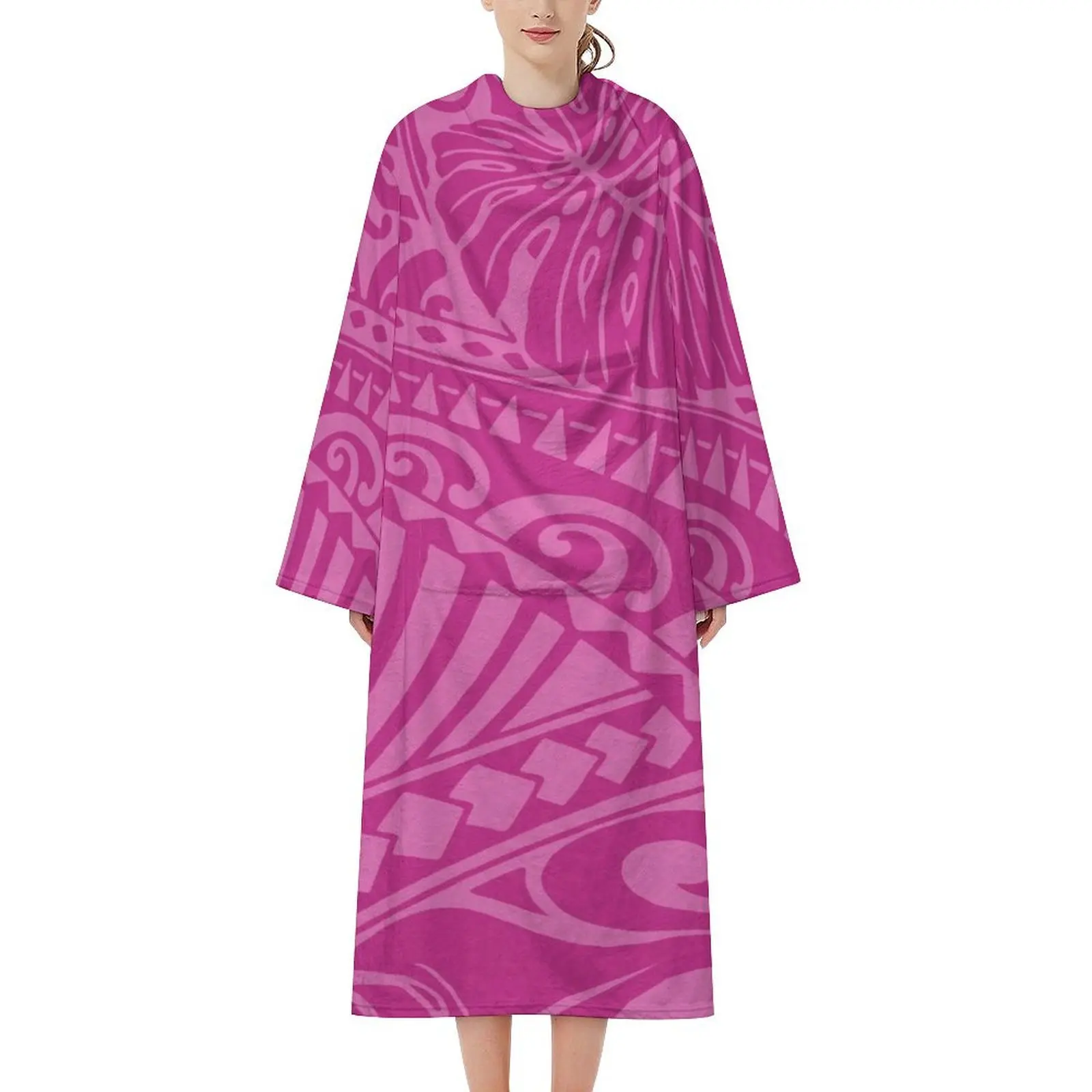 High Quality Custom Robe Men'S Women'S Same Wrapped Blanket Robe Polynesian Traditional Floral Print Custom Pattern