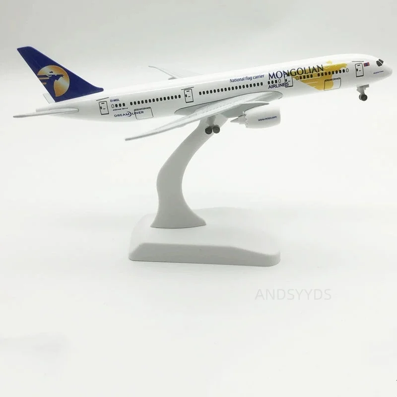 

20cm Scale Plane Metal Diecast Airplane adults fun B787 Mongolian Airways Replica With Landing Gear Child toy Collected Gift By