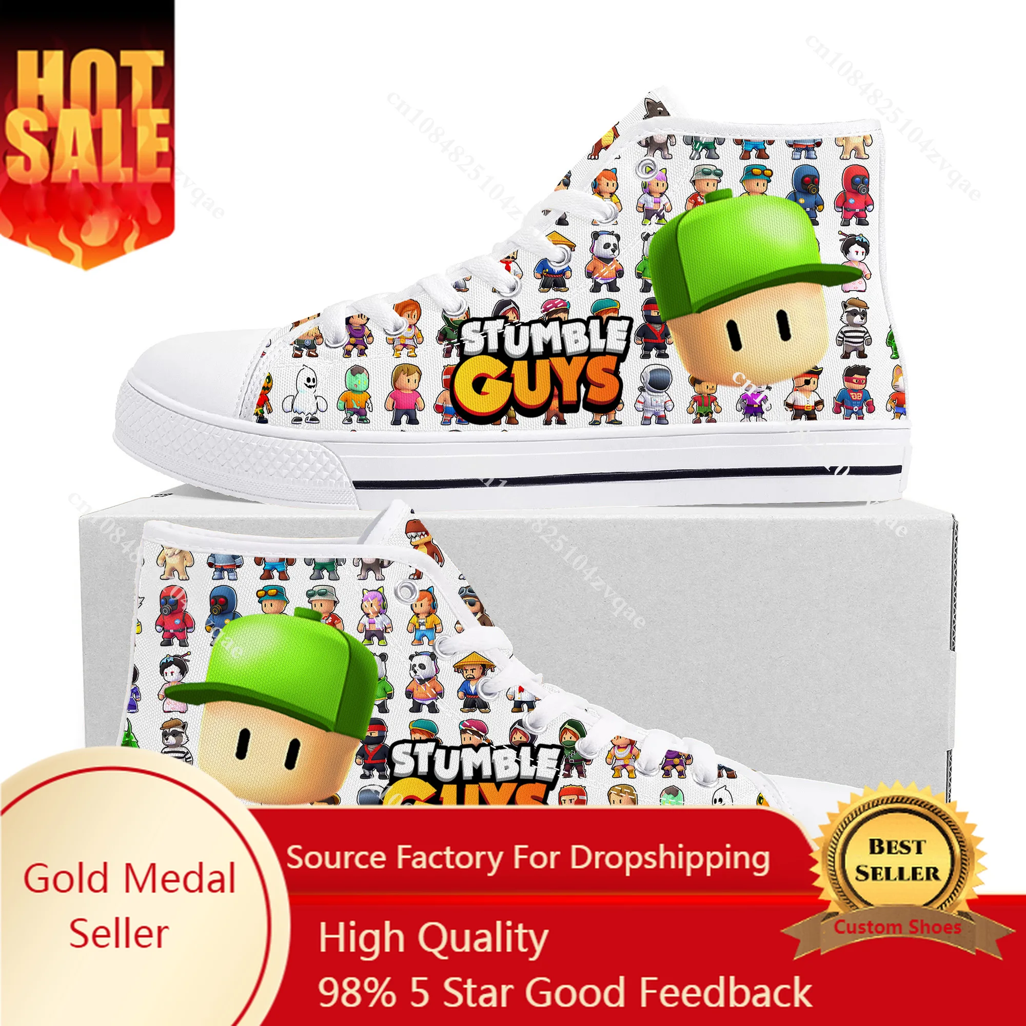 Stumble Guys High Top Sneakers Cartoon Game Mens Womens Teenager High Quality Canvas Shoes Casual Fashion Tailor Made Sneaker