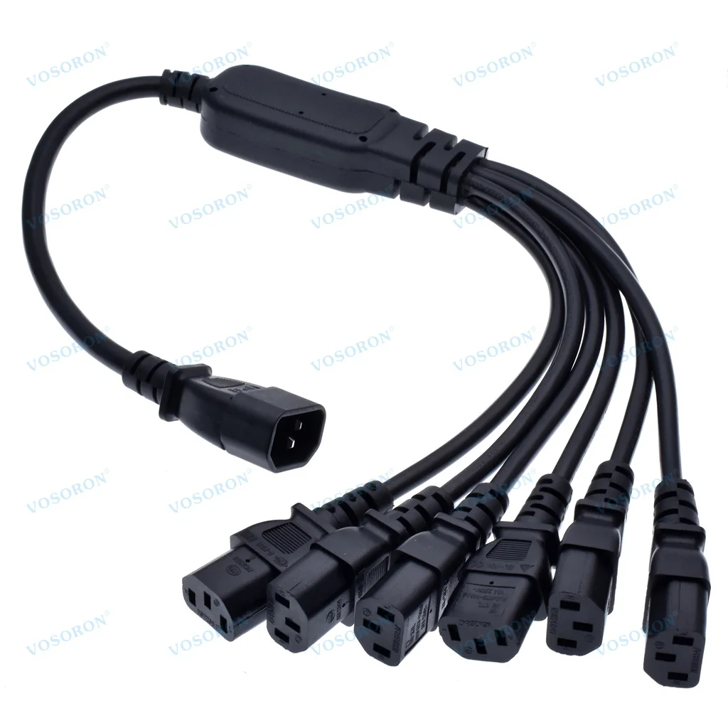 IEC 320 C14 Male to 6 x C13 Female Y Splitter Power Adapter Cable 10A 250V UPS PSU Extension Cable (2ft/60cm)