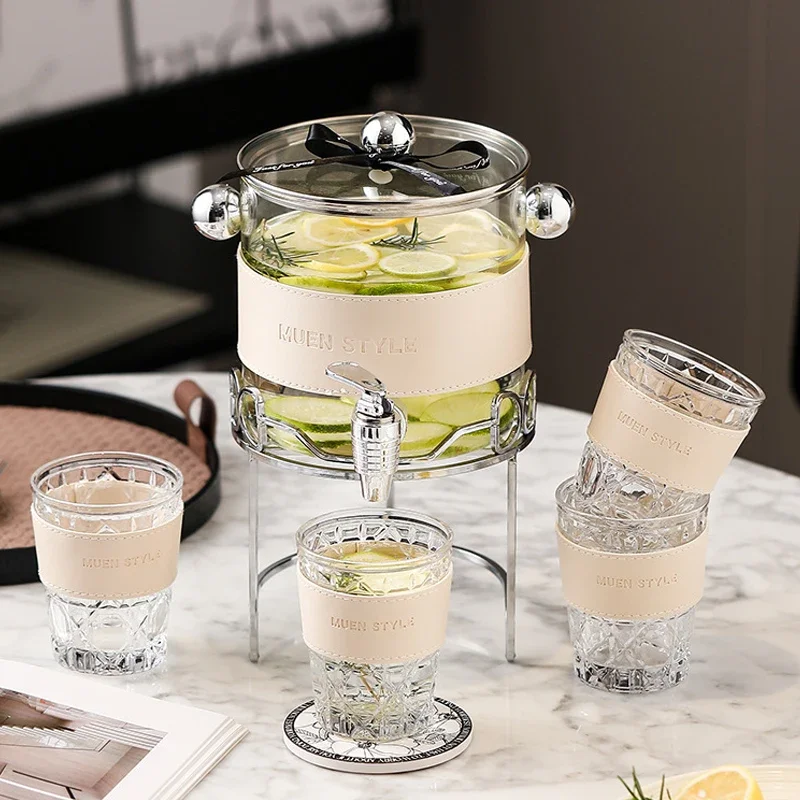 3.5L Glass Water Dispenser with Tap Large Kettle Beverage Pitcher Iced Tea Fruit Infused Drinks Summer Kitchen Storage Jug
