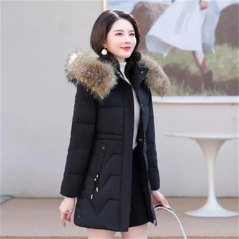 

Down Jacket Women Parkas 2025 Winter New High-Quality Warm Cotton Padded Coat Fashion Thick Female Overcoat Hooded Long Outcoat