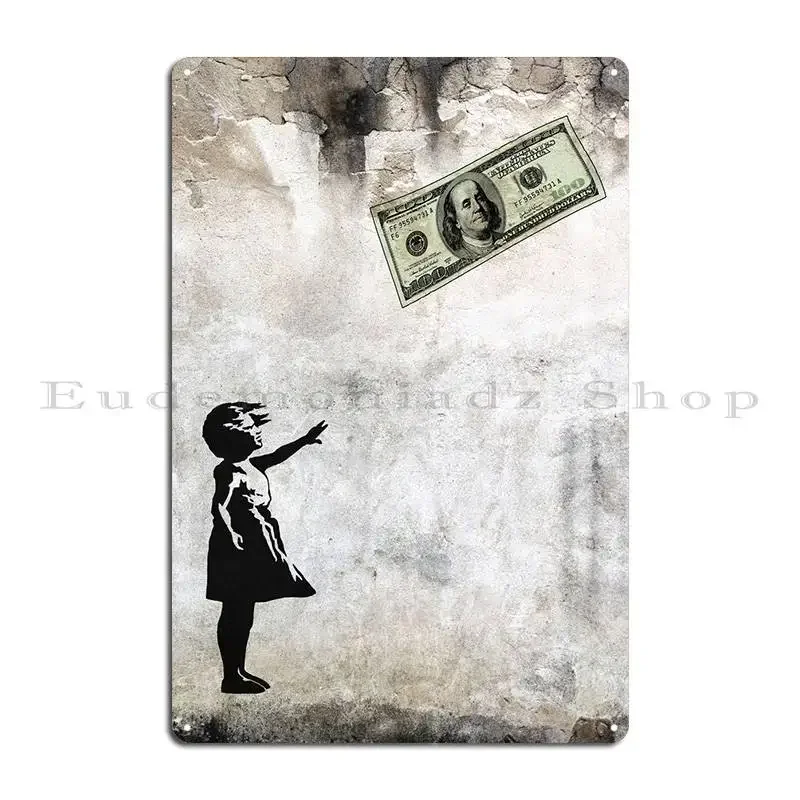 Banksy Girl Dollar Bill Metal Plaque Poster Mural Decoration Personalized Club Tin Sign Poster