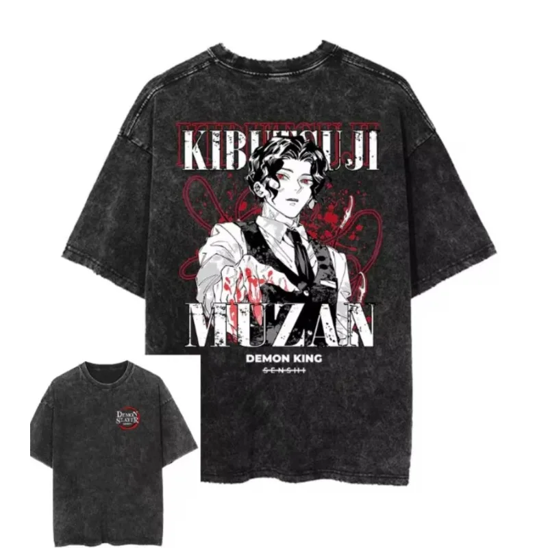 

Kibutsuji Muzan Demon Slayer футболка с рисунком манга винтажная стираная уличная одежда мужская одежда унисекс хлопковые футболки с короткими рукавами