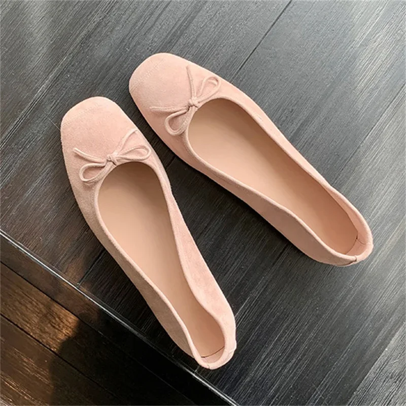 Fashion Design Silk Ballerinas Women Pumps Slip on Loafers Round Toe Square Heels Bowknot Casual Spring Autumn Shoes