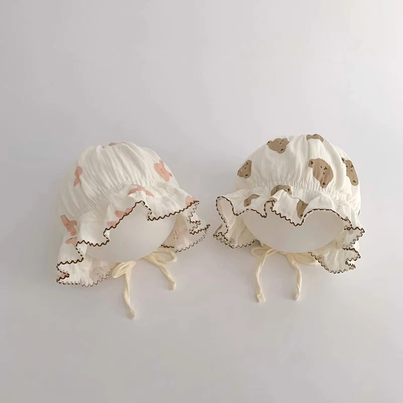 

Newborn Baby Hat Summer Soft Cotton Infant Boy Girl Lace Up Bonnet Cap Cute Bear Rabbit Flower Print Toddler Sun Hats