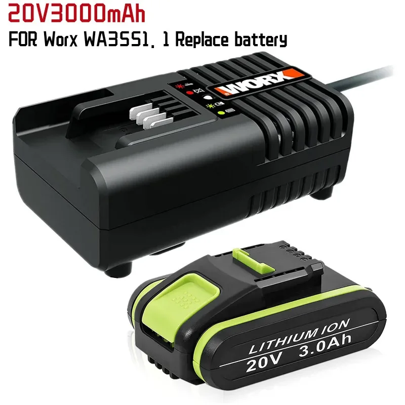 

20V 3,0 Ah Ersatz Batterie für Worx WA3551 WA 3551,1 WA3553 WA35531 WA3572 WA3641 Kompatibel mit Power Tools