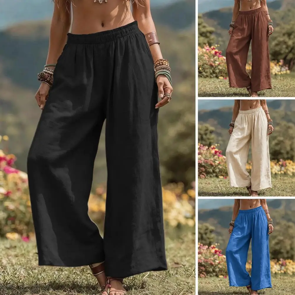 

Женские брюки, однотонные широкие брюки с эластичной резинкой на талии, весенне-осенние повседневные длинные брюки, удобная рабочая одежда, женские брюки