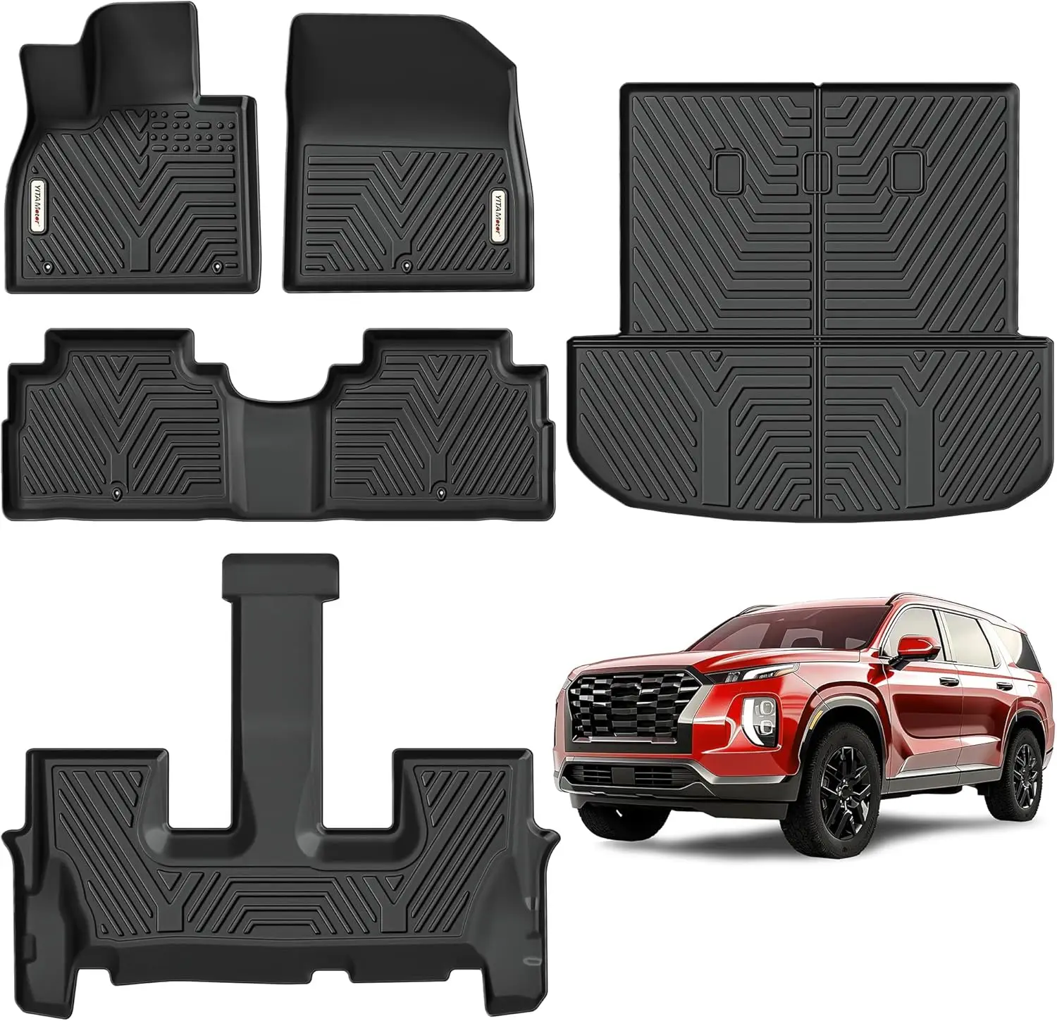 

Floor Mats for 2020-2025 Hyundai Palisade with 2nd Row Bucket Seats, Rear Trunk Mat with Backrest Mat Floor Mat Replac