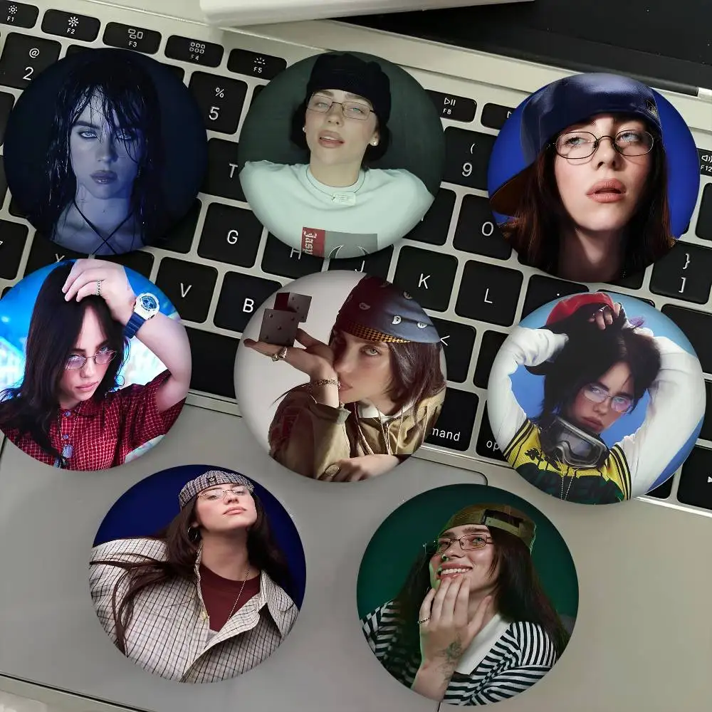 1pc Singer Billie Eilish Cartoon Style Badge Brooches On Backpack Decoration Round Enamel Pins For Accessorys