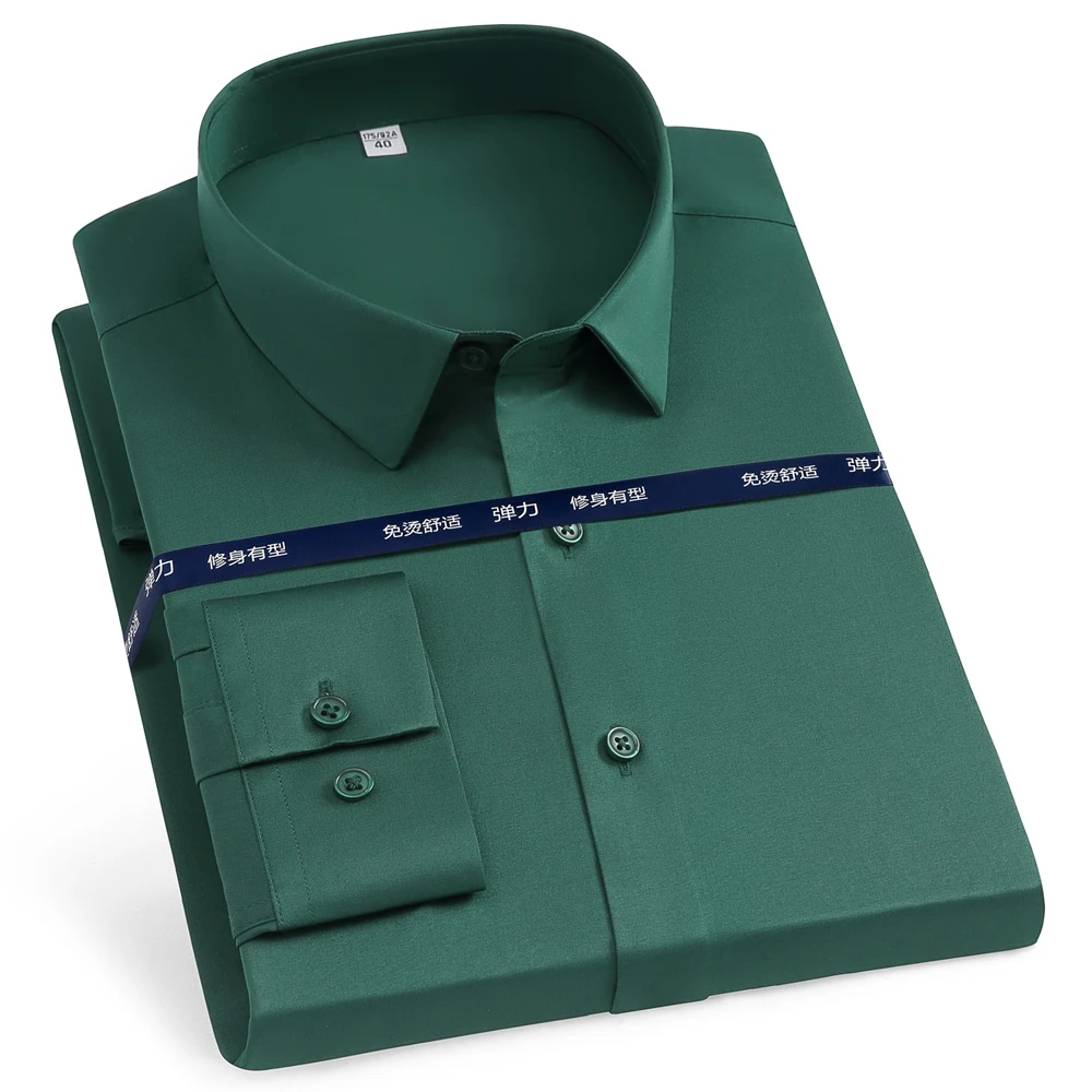 

Мужская рубашка с длинным рукавом из эластичного сатина, гладкая, на пуговицах, с отложным воротником, классический крой, для повседневной носки в любое время года