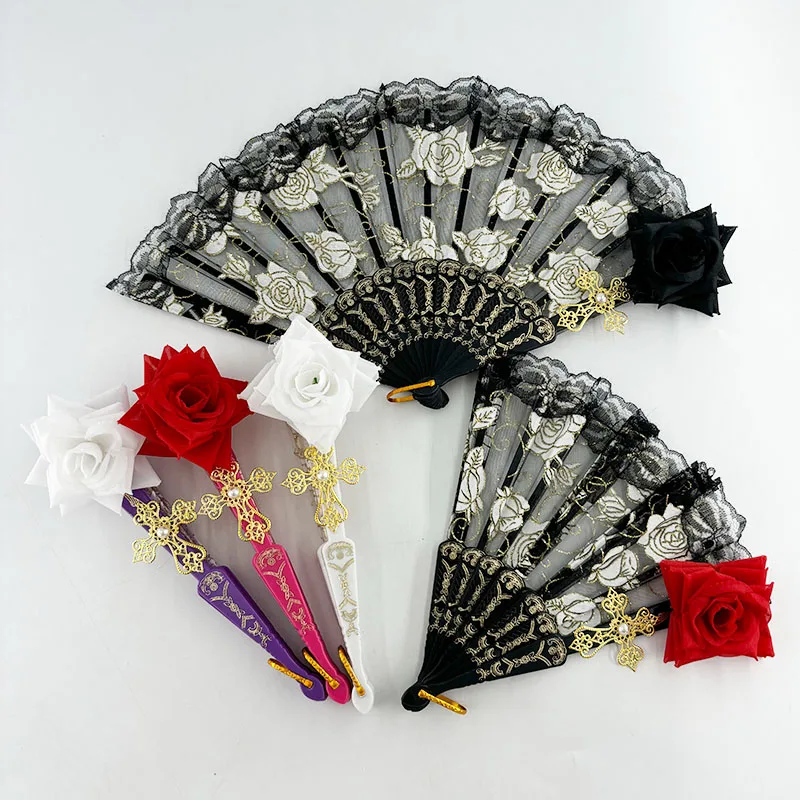 Leuchtende Spitze Rose Fan beleuchtet im Dunkeln Nacht Party Luminou LED Fan für Mädchen Damen Frauen tanzen Musik Leistung – Detail 12