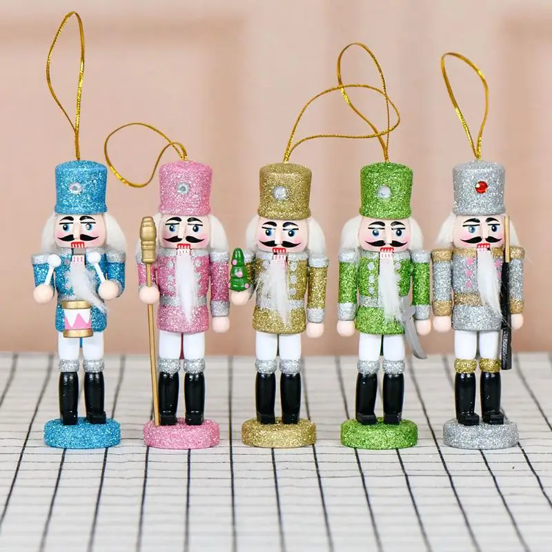 4/5/6pcs/box Christmas Nutcracker Soldier Puppet Wooden Handicraft Christmas Tree Pendant Desktop New Year Home Decoration