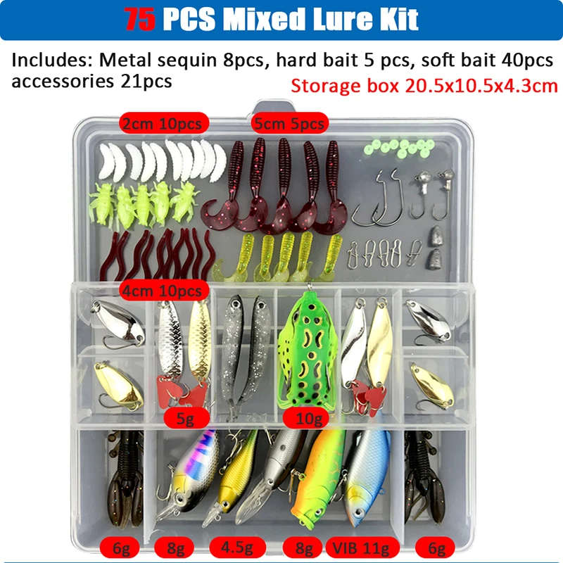 Big Multi Fishing Lure Set Wobblers Artificial Mixed Colors Styles Soft Fishing Lure Kit Plastic Metal Bait Fishing Tackle Set