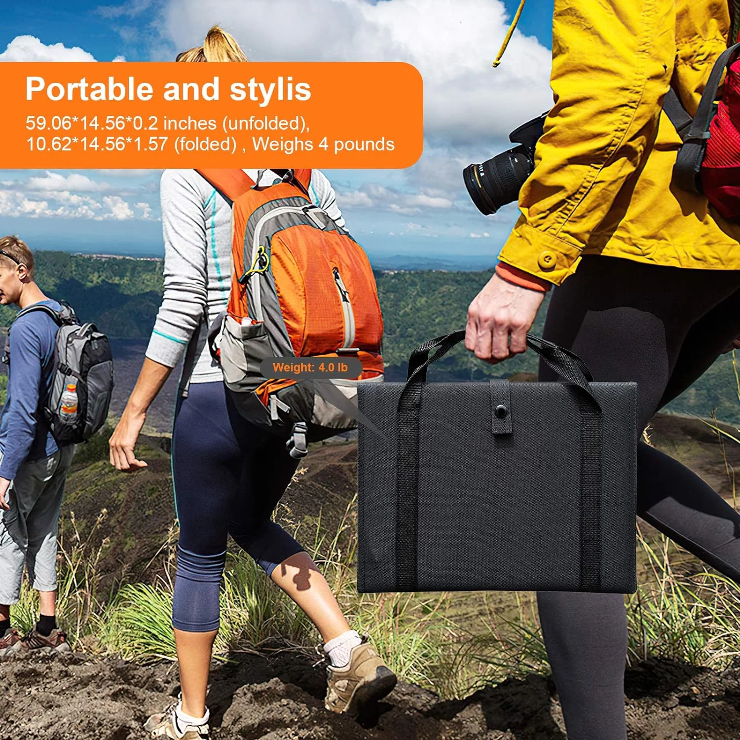 The two handle brackets contain waterproof 60W foldable solar panels view 2