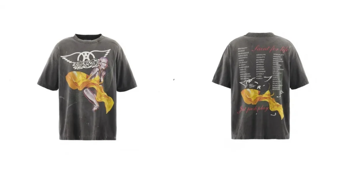 Oversized Distressed Vintage Saint Tee Wing Star Graphic Print Unisex Retro Washed Casual Streetwear Cotton T Shirt Summer