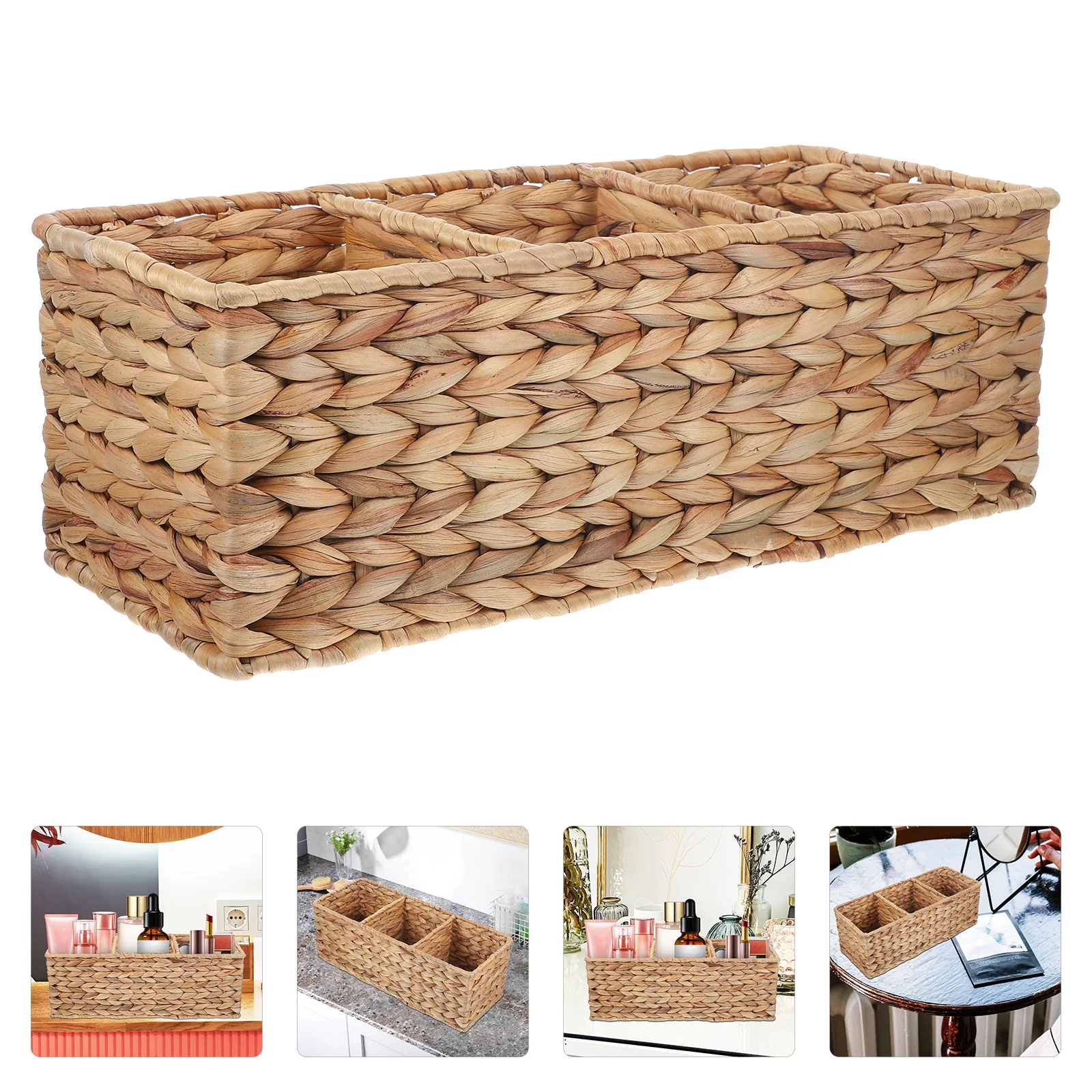 

Rustic Woven Basket Divided Storage Organizer Multi-Function Desktop Sundries Container Decorative Home Baskets