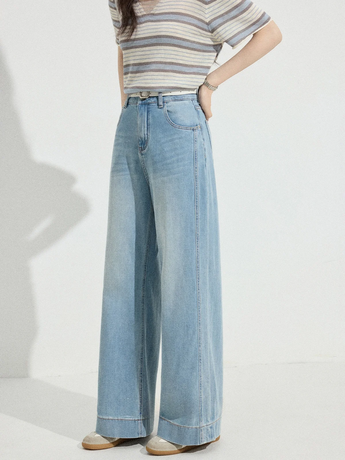 

High Waist Straight Leg Blue Washed Denim Jeans Women's Summer Fashion Loose Wide Leg Pants Retro Style Commute Wind