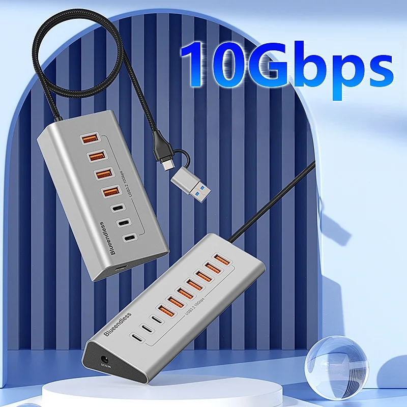 

10GBPS Blueendless USB Hub Type-C 4-10 Ports With Card Reader Aluminum Alloy Multi Switch For PC Laptop