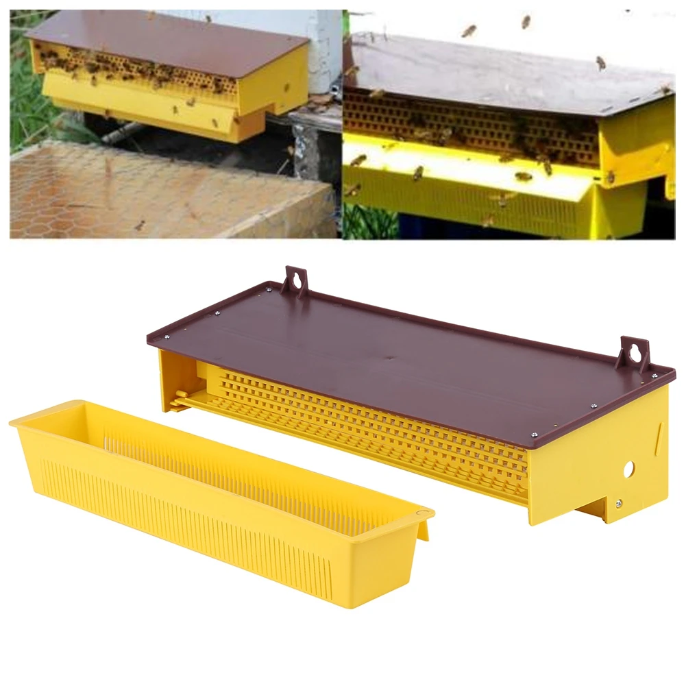 Colector de polen, trampa para pollos, herramienta de apicultura, trampa para polen de plástico amarillo extraíble con bandeja para polen ventilada, herramienta para apicultura