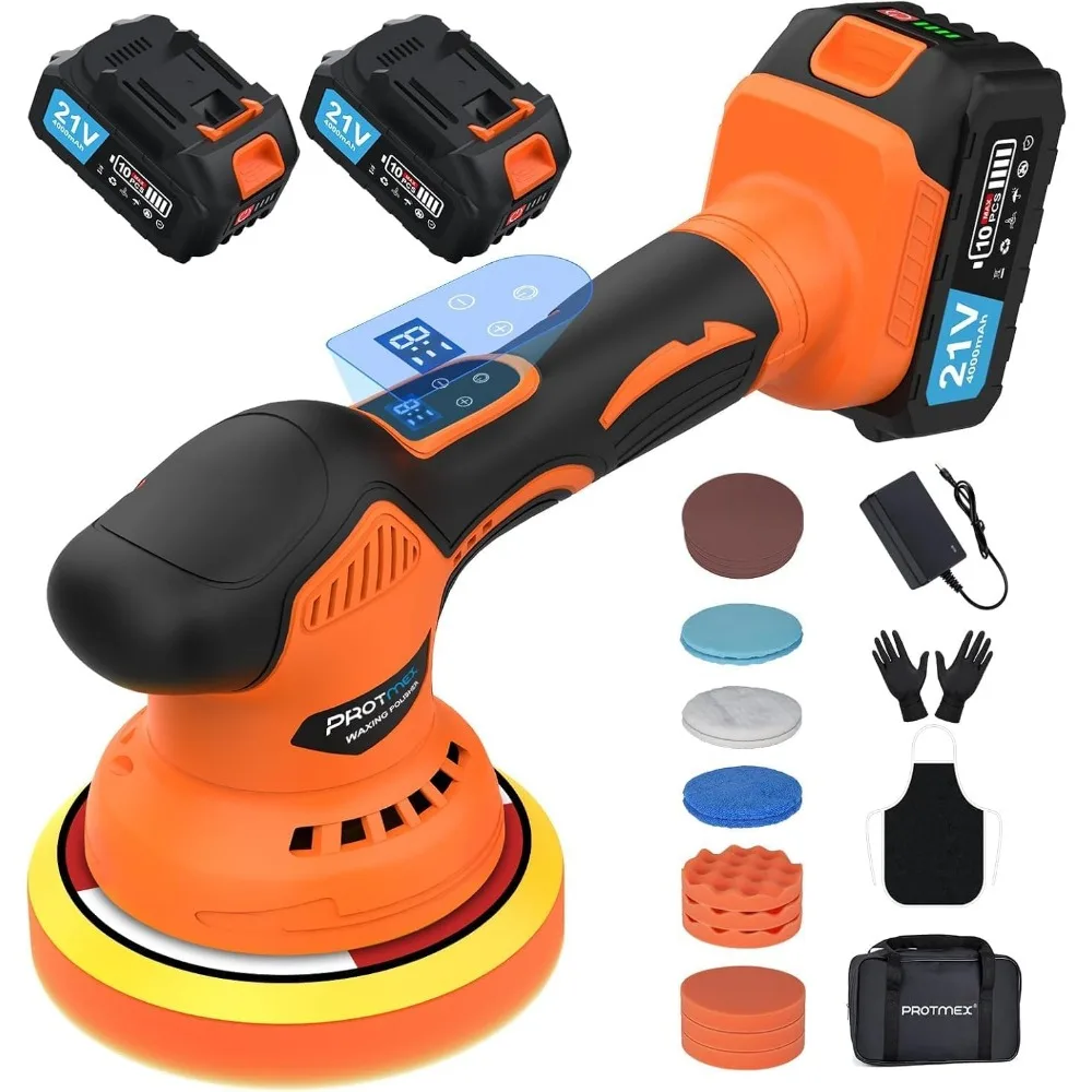 

21V Cordless Car Polisher Kit with 8 Speeds, Touchscreen Display, 2 Batteries for Detailing & Scratch Removal