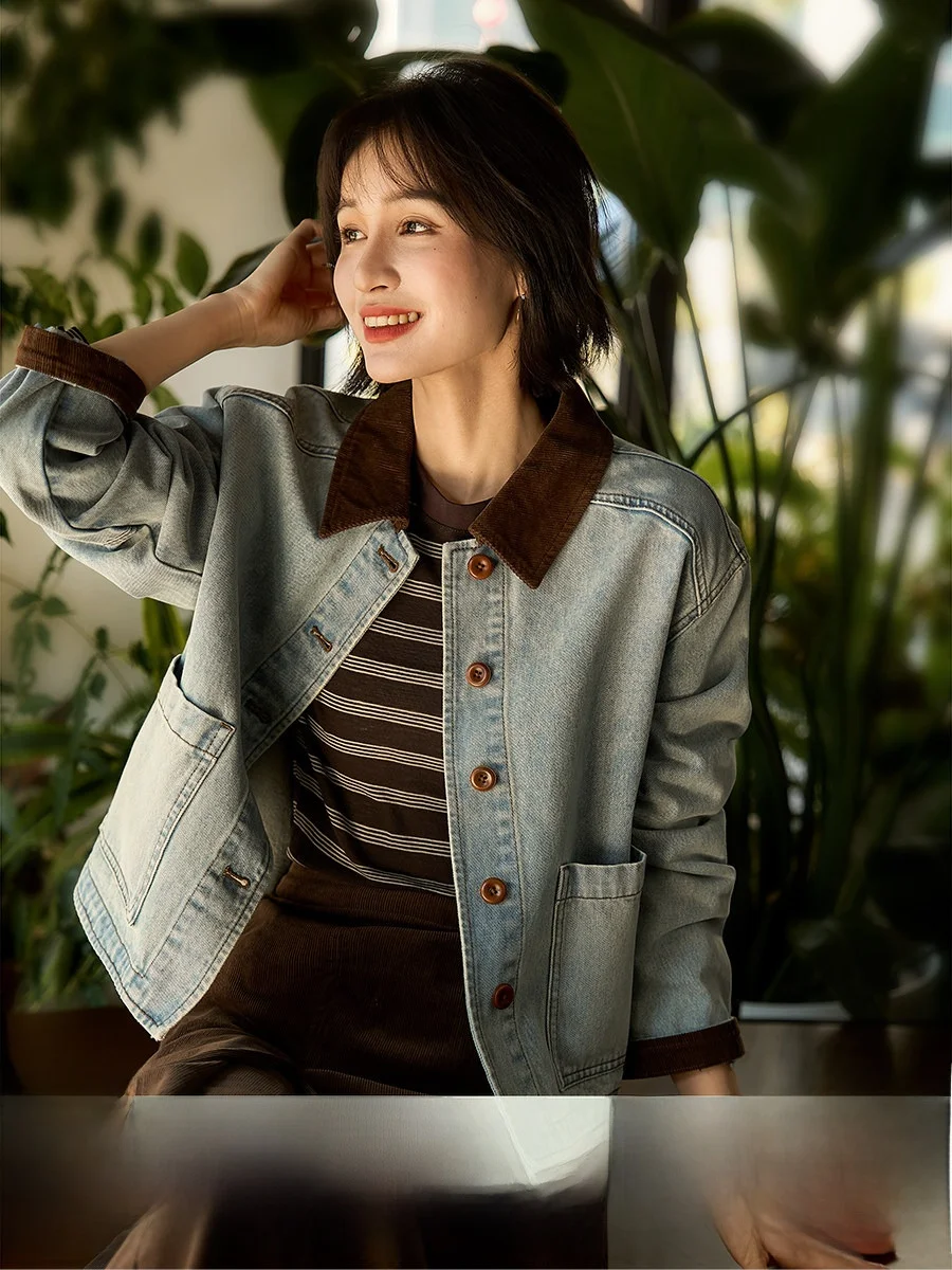 

Комплект из джинсовой куртки и вельветовой юбки Series Sunset Roof в винтажном стиле, цветной, из стираного хлопка, с завышенной талией, для женщин, весна